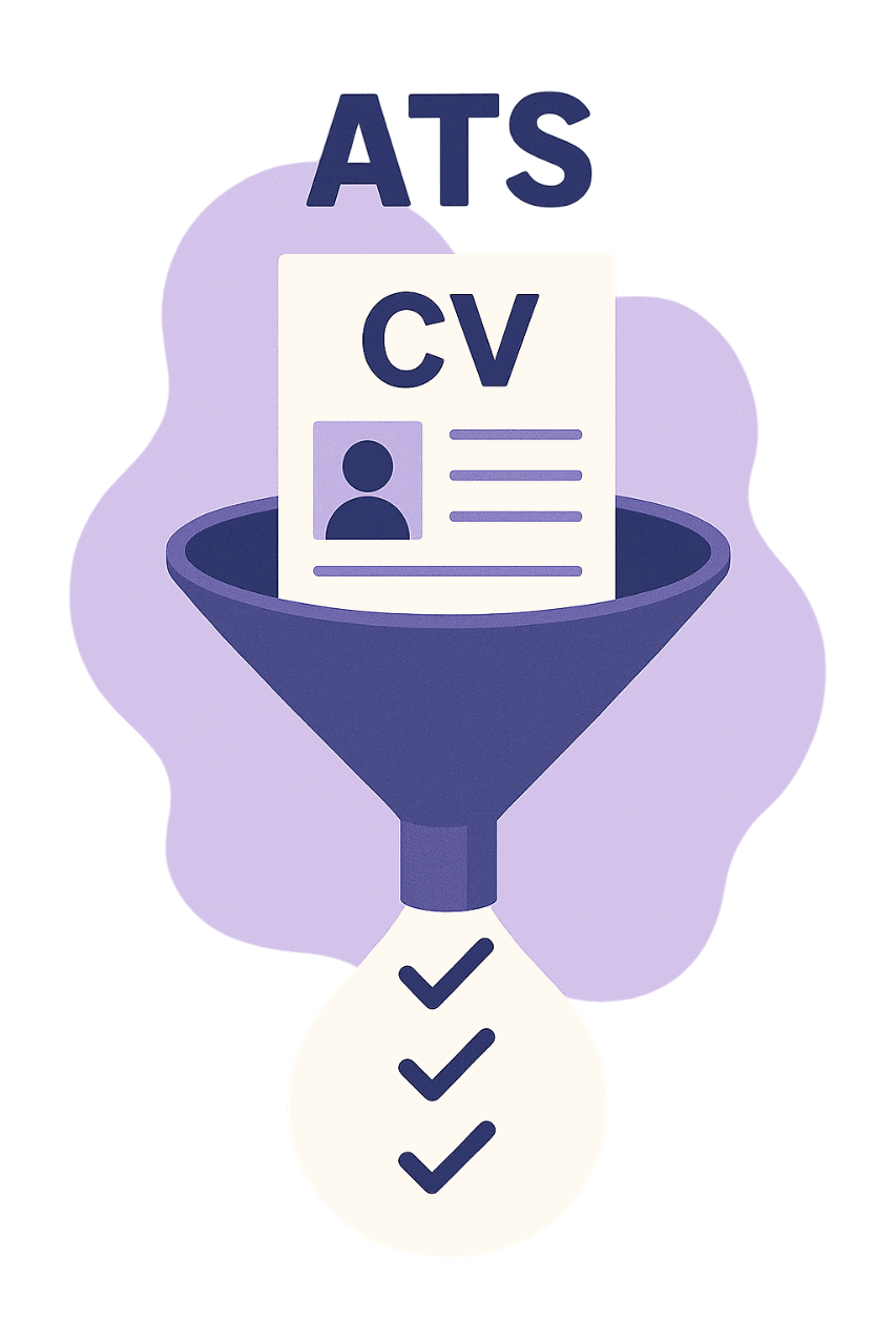Illustration montrant un CV passant à travers un filtre ATS